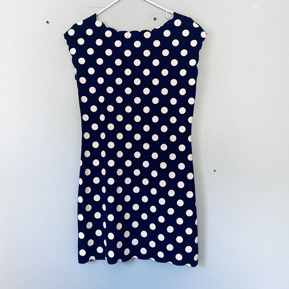Stella Dress UK 10 US 6/8 Blue White Polka Dot Stretch Scalloped Party Retro - Picture 2 of 6